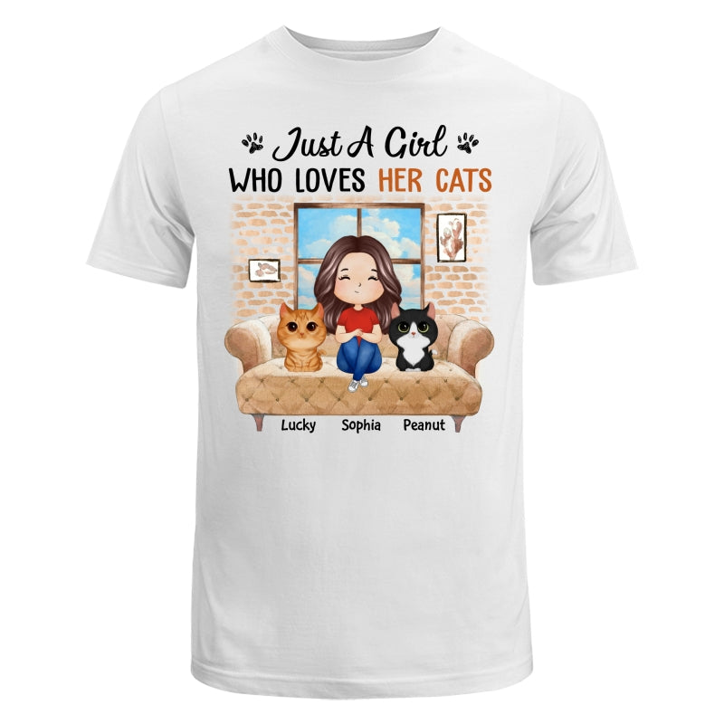 Just A Girl Who Loves Cats Watercolor Woman And Watercolor Cute Cats Sitting By The Window Personalized Shirt