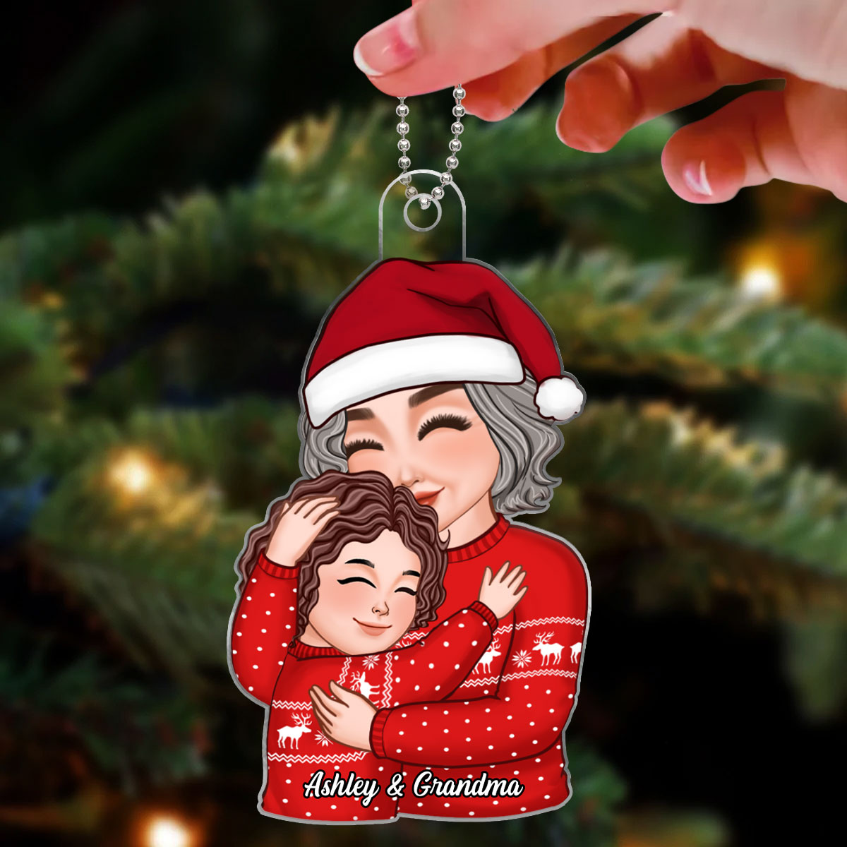 Grandma & Grandkid Hugging Cuddling Christmas Gift For Granddaughter Grandson Personalized Acrylic Ornament