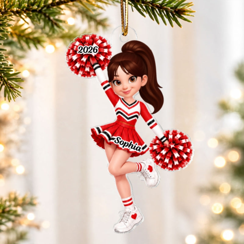 Custom Cheerleader Girl Name - Personalized Acrylic Ornament - Christmas Gift for Daughter, Granddaughter