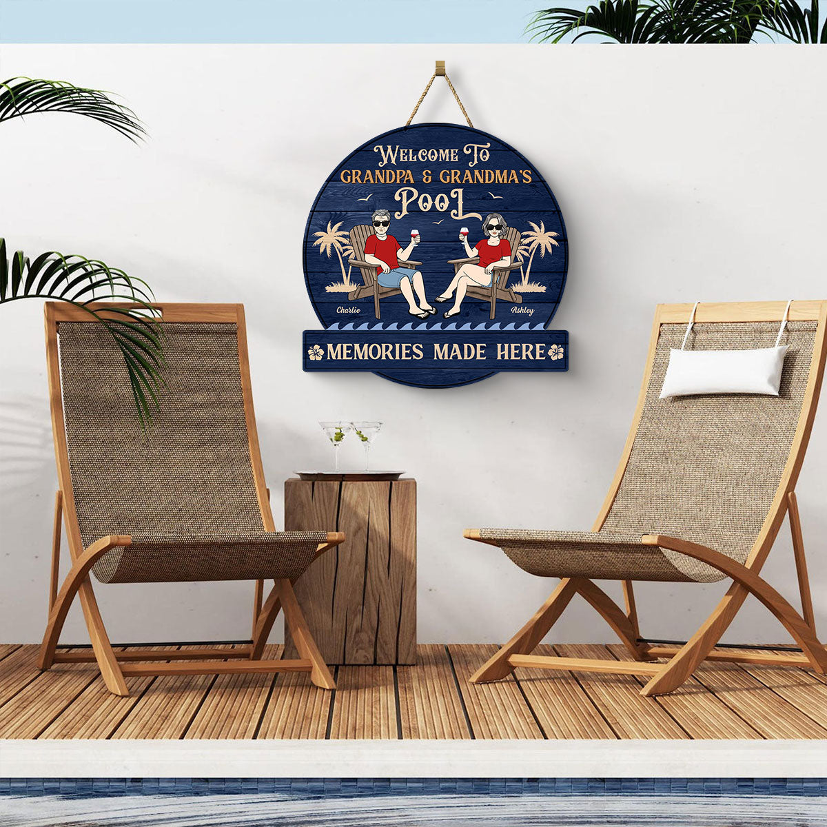Summer Welcome To Grandpa Grandma Grandparents Pool Personalized Wood Sign