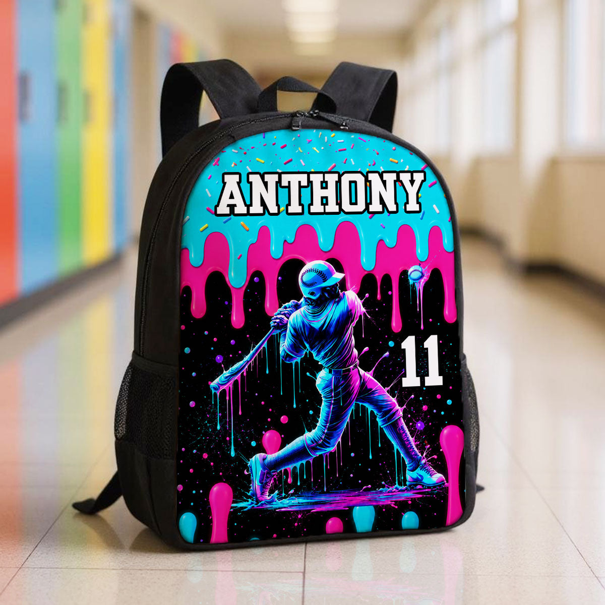 Baseball Drip Custom Name & Number - Personalized Backpack - Back To School Gift For Baseball Lovers, Baseball Players