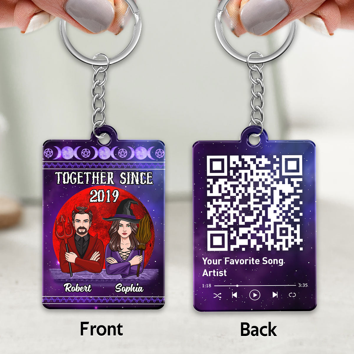 Couple Purple Red Moon Halloween Personalized Acrylic Keychain