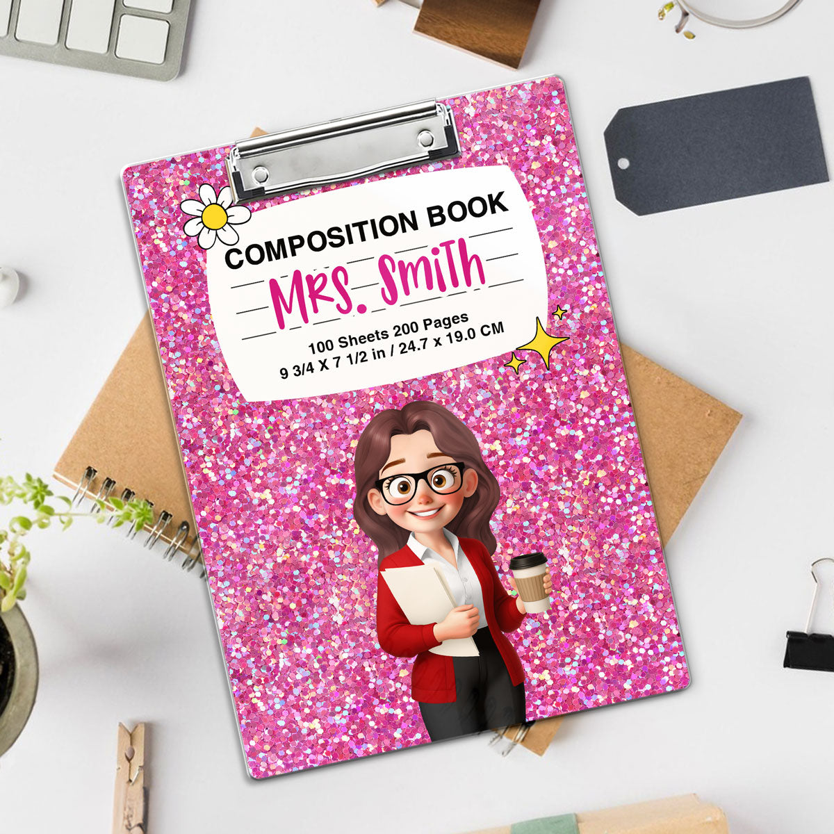 Teacher Galaxy Composition Book Pattern Personalized Acrylic Clipboard, Gift For Teacher
