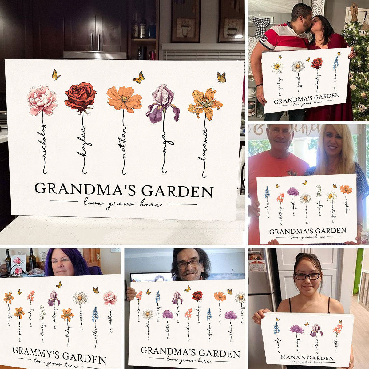 Grandma‘s Garden Love Grows Here Beautiful Birth Month Flower Gift For Grandma Mom - Personalized Canvas Prints - Gift For Grandma Mom