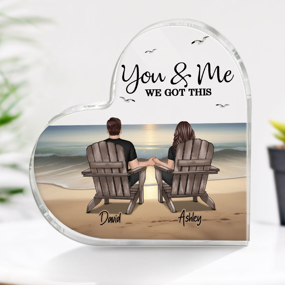 Eternal Beach Landscape Couple Sitting Personalized Heart Acrylic Block Plaque, Heartfelt Gift For Couple, For Him, For Her, Boyfriend, Girlfriend, Husband, Wife
