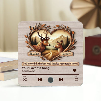 God Blessed The Broken Road Deer Couple Favorite Song Personalized Music Fridge Magnet, Valentine's Gift For Her, Gift For Him