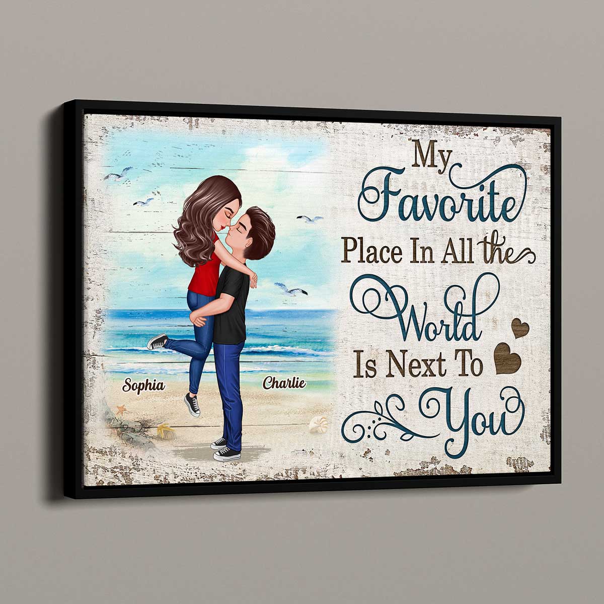 Favorite Place In All The World Couple Hugging On Beach Personalized Poster