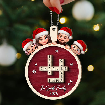 Grandkids Crossword Cute Kids Personalized 2-Layered Wooden Ornament, Christmas Gift for Granddaughter, Grandson