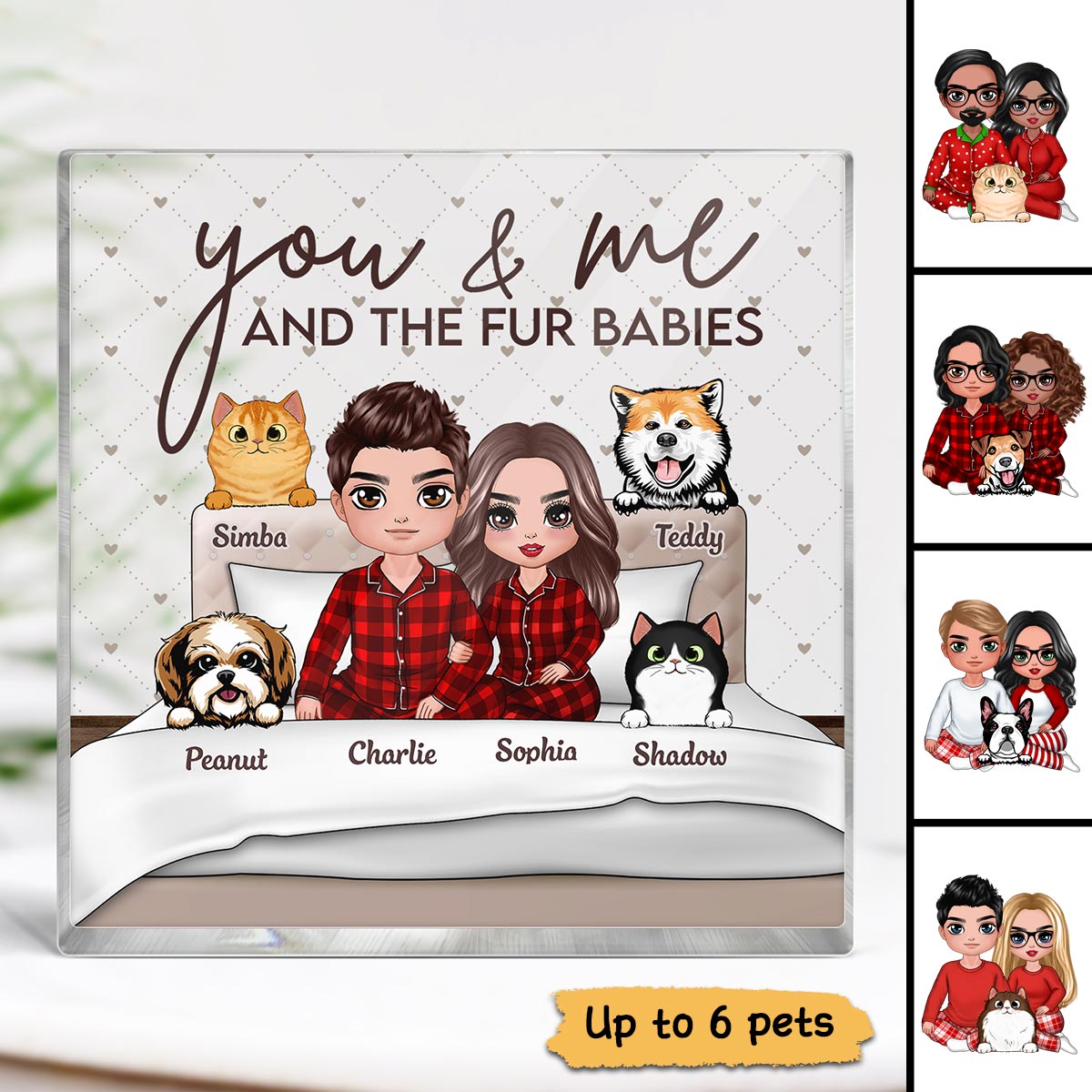 You Me And Fur Babies On Bed Personalized Acrylic Block Plaque