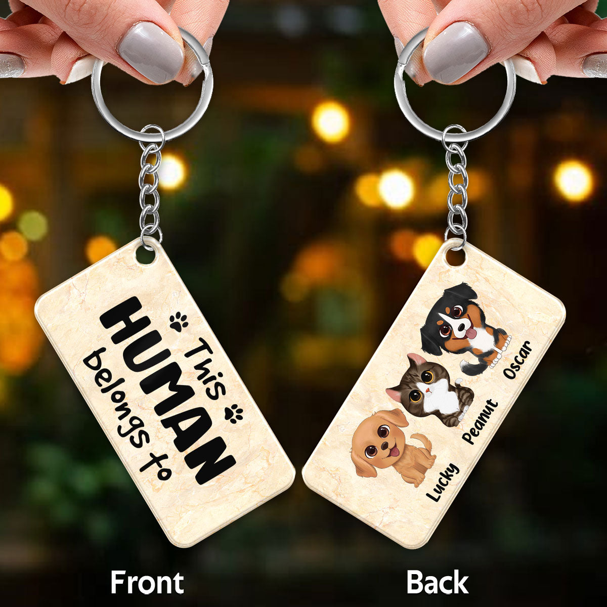 This Human Belongs To Watercolor Cute Dogs Cats Personalized Acrylic Keychain