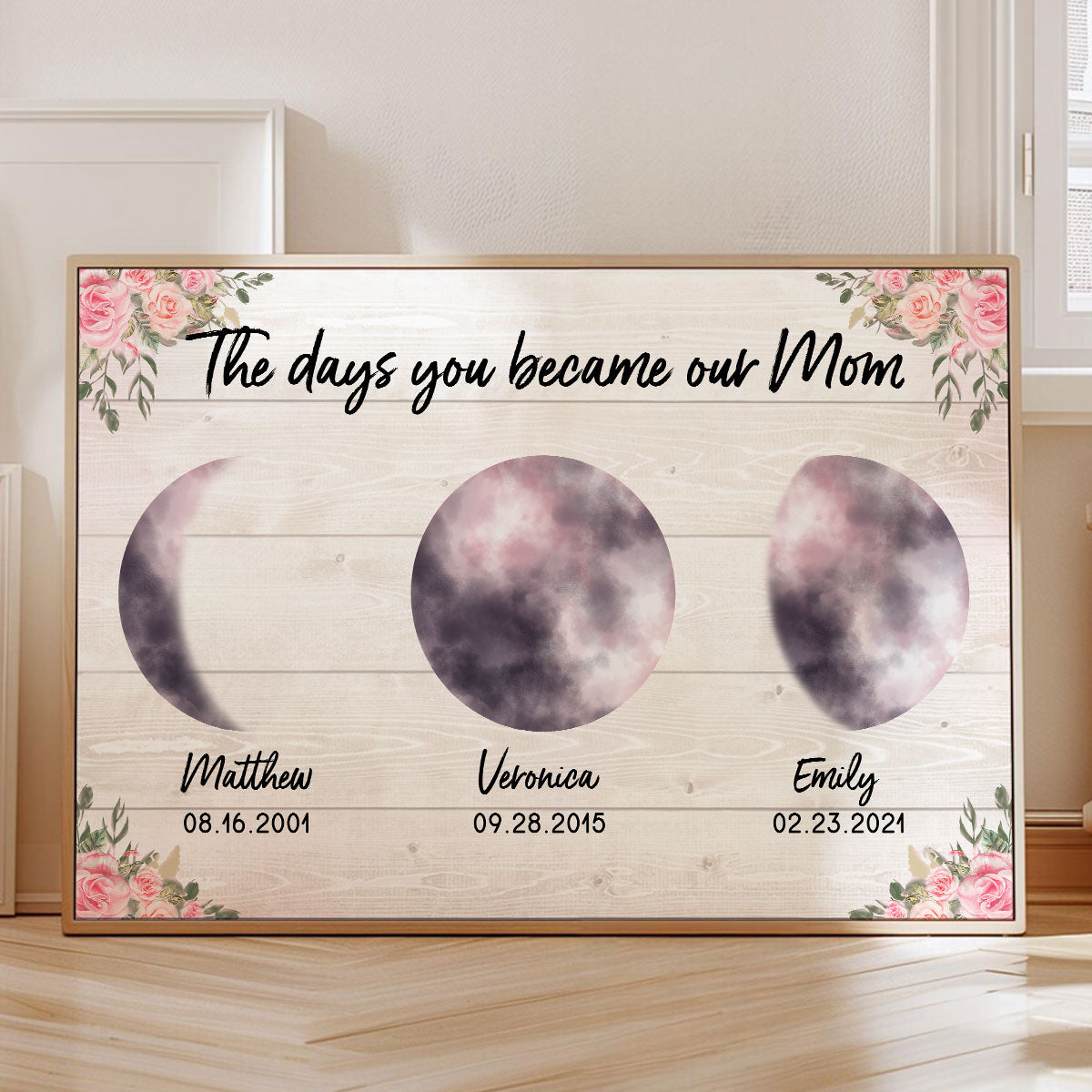 Custom Colorful Birth Moon Phase The Day You Become My Mom Grandma Personalized Poster, Gift