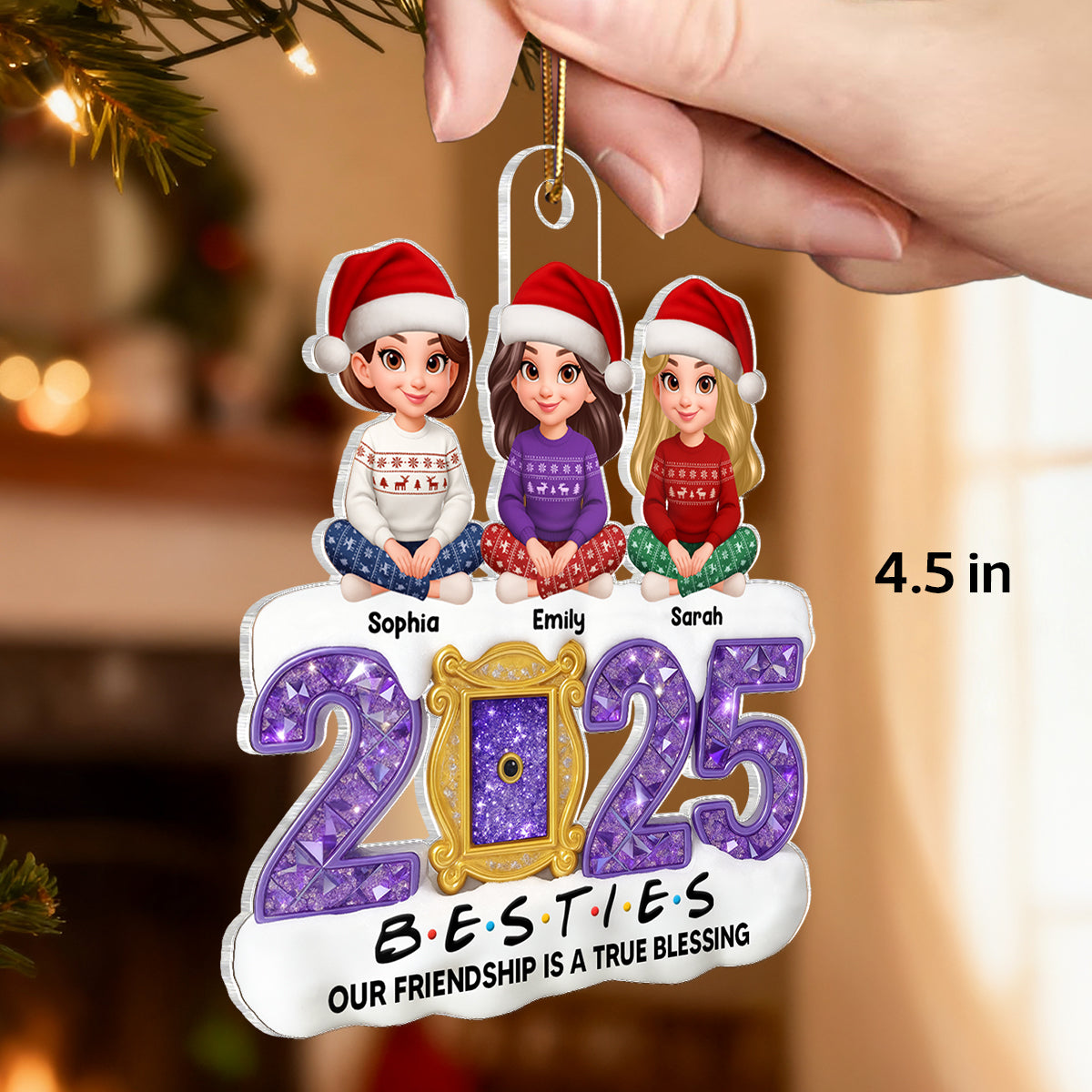 3D Purple Crystal Effect Besties Our Friendship Is A True Blessing Christmas - Personalized Acrylic Ornament - Gift For Best Friends