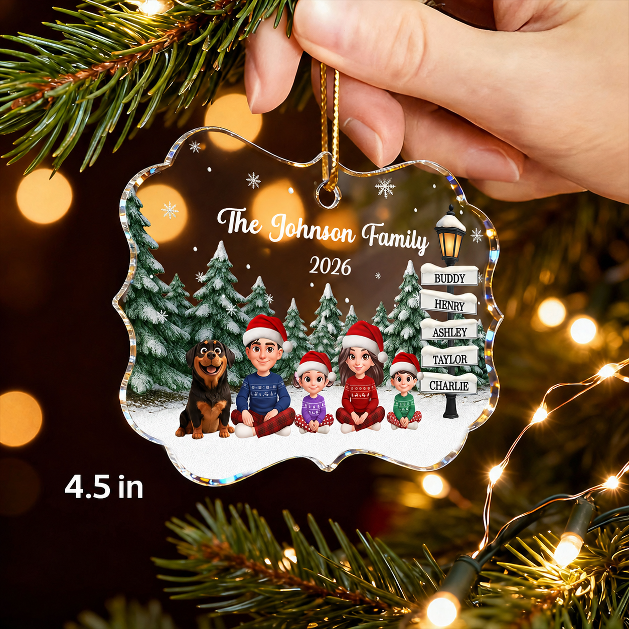 Christmas Snowy Sign Posts Beautiful Family Together - Personalized Acrylic Ornament - Gift For Family