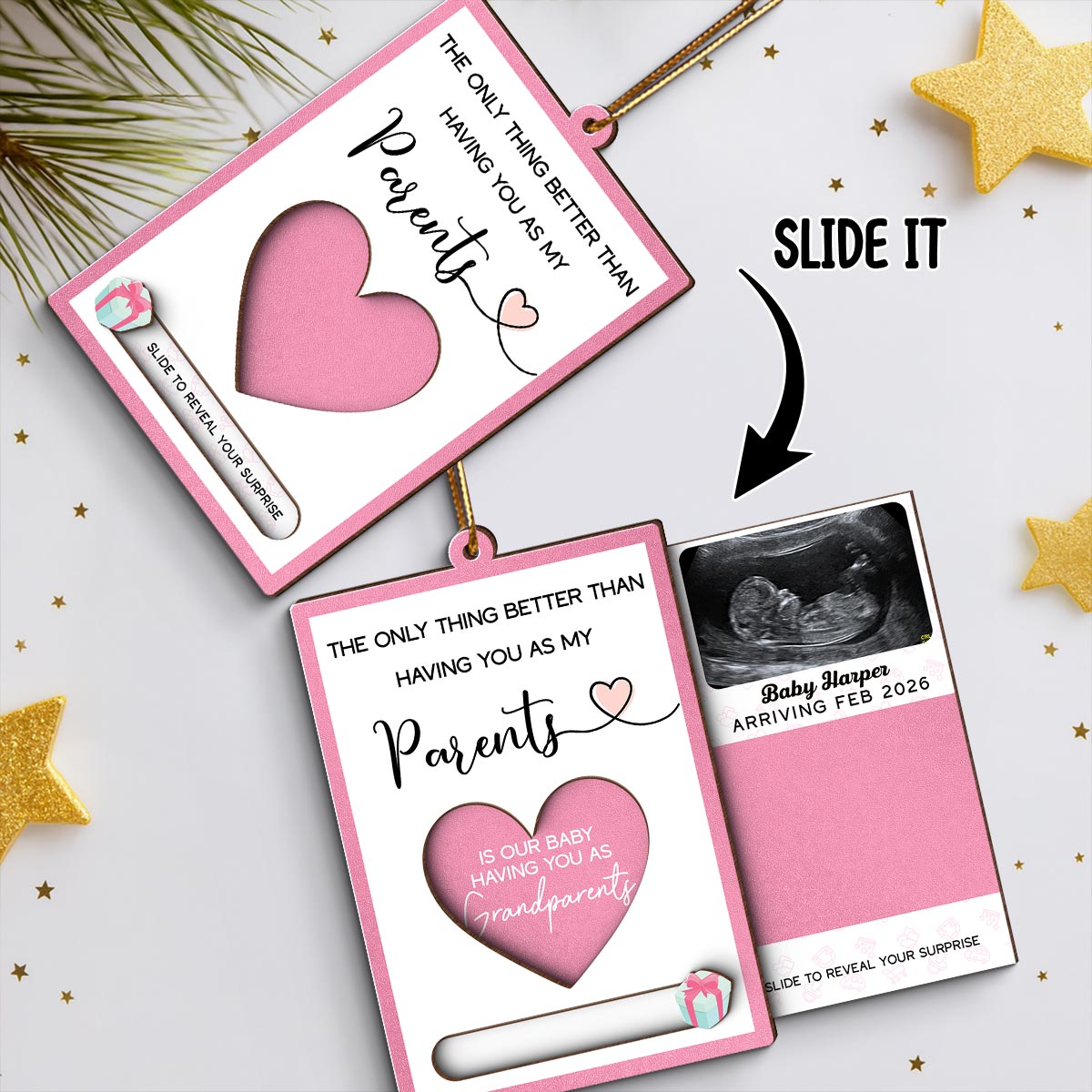 Pregnancy Announcement - Personalized Slider Ornament - New Baby Reveal Keepsake