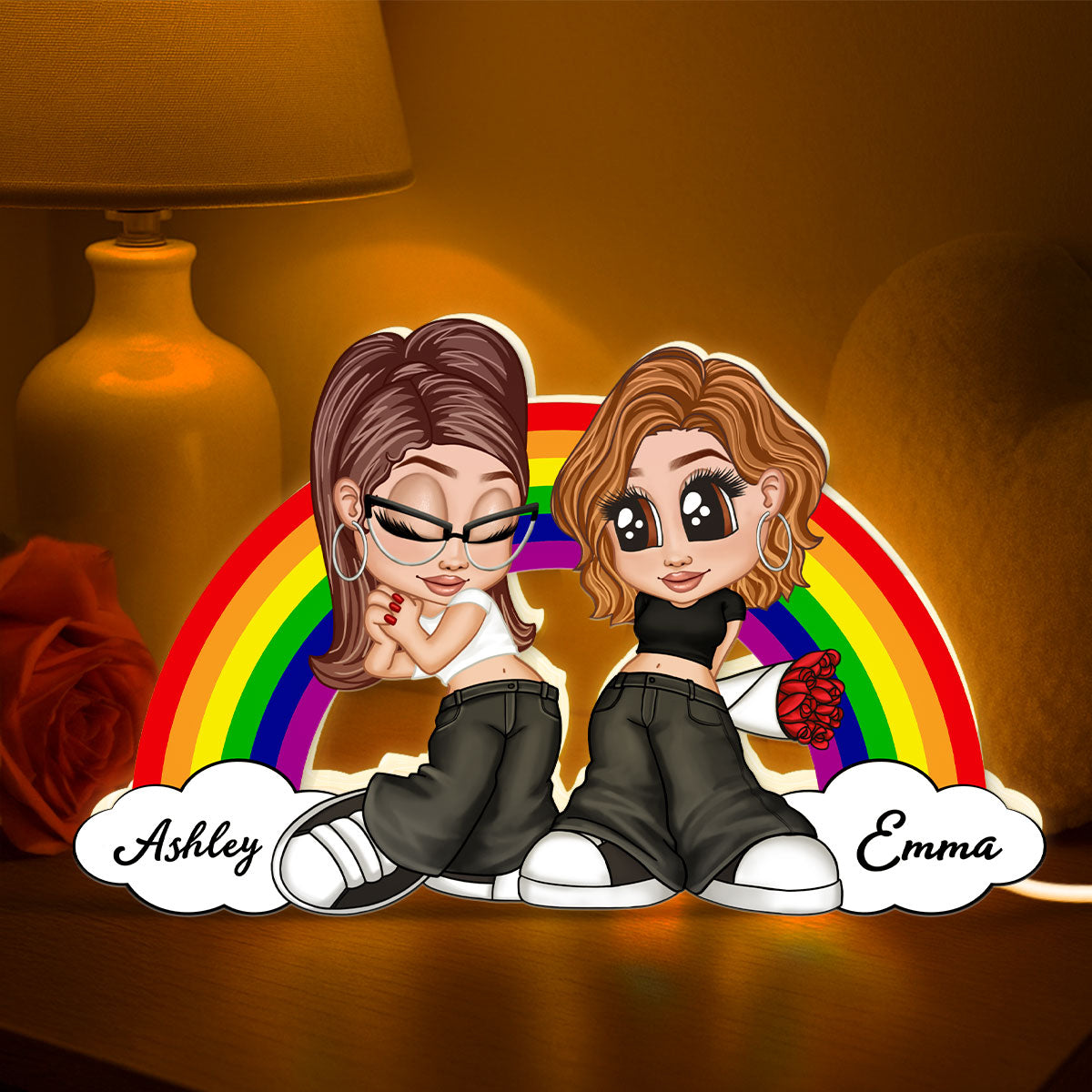 Y2K Couple LGBT Rainbow Personalized Light Box, Gift for Him for Her, Pride Month