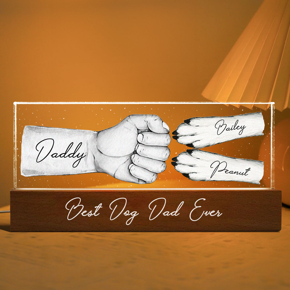 Dog Dad Fist Bump Personalized Acrylic LED Night Light