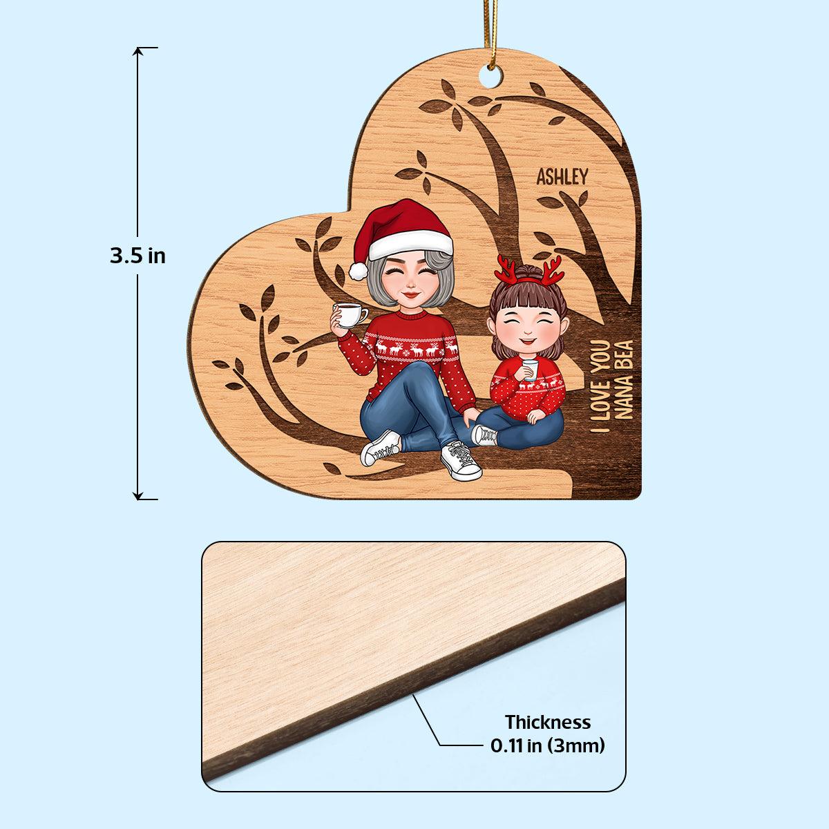 We Love You Grandma Family Tree Name Personalized Wooden Ornament