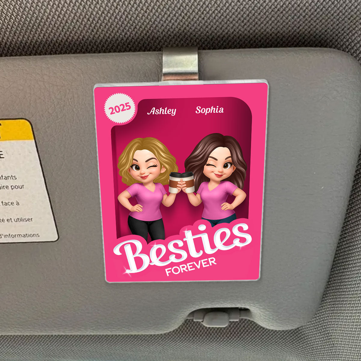 Besties Partners In Crime Pink Action Figure 3D Effect Personalized Acrylic Car Visor