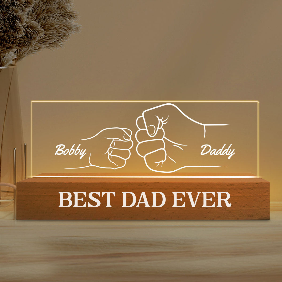 Best Dad Ever Fist Bump Outline Personalized Acrylic Block LED Night Light