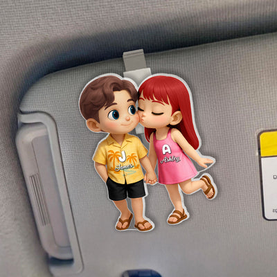 Cute Cartoon Couple Summer Vibe Personalized Acrylic Car Visor, Gift for him, Gift for her