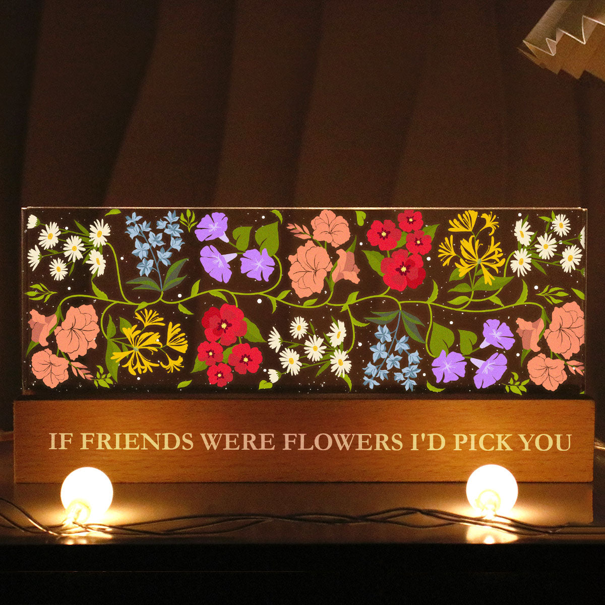 Custom Family Friends Sisters Birth Flower Bouquet Artwork Minimalist Personalized Acrylic Block LED Night Light
