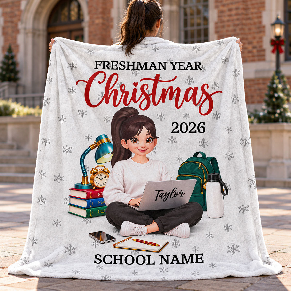 Freshman Year Christmas Boy Girl - Personalized Fleece Blanket - College Student Christmas Gift