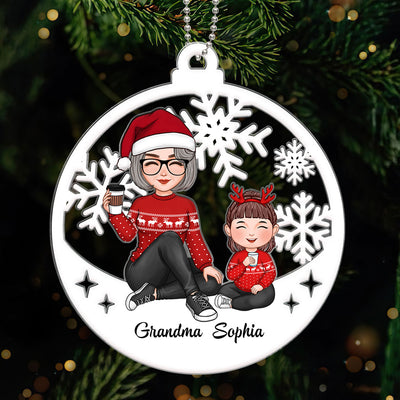 Cute Grandma Grandkid Sitting Cut-through Christmas Gift For Granddaughter Grandson Personalized Acrylic Ornament
