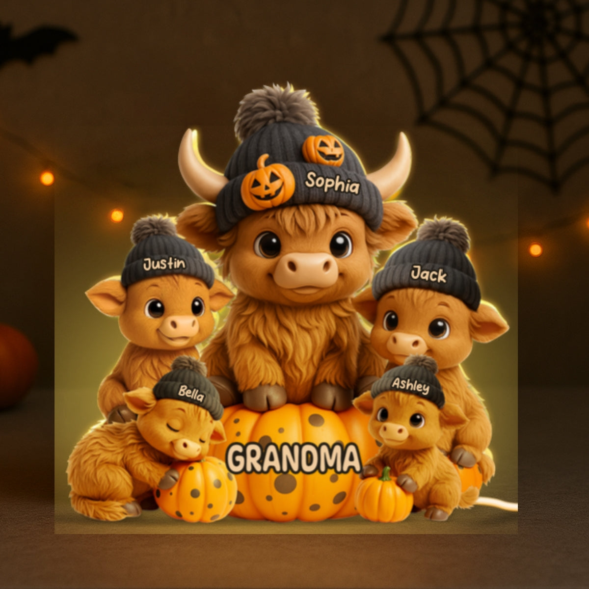 Mama Cow Personalized Light Box, Cozy Fall Vibe Halloween Decor for Mom, Grandma