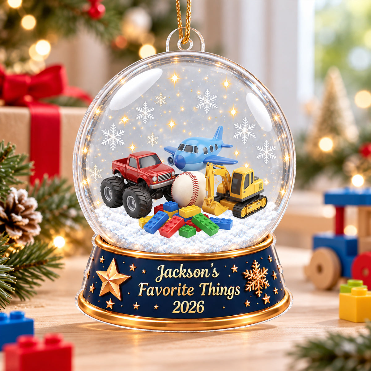 Kid Favorite Things Snow Globe 2D Flat - Personalized Acrylic Onrament - Christmas Gift For Daughter Granddaughter, Son Grandson