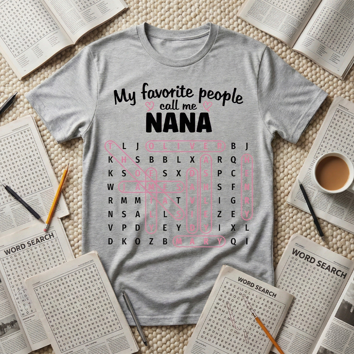 Grandma's Favorite People Word Search Puzzle - Personalized Shirt - Mother's Day Gift For Grandma Mom