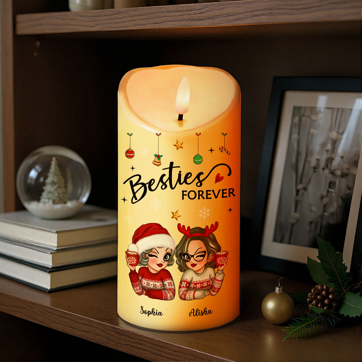 Christmas Besties It Takes A Long Time To Grow Old Friends Personalized LED Candle