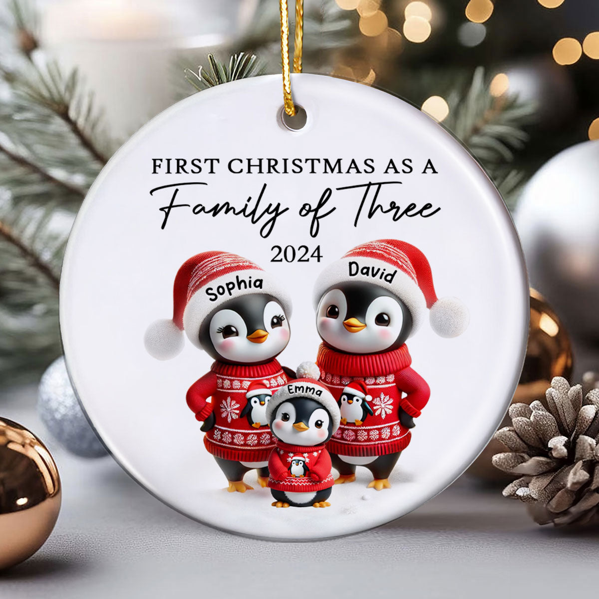 First Christmas As A Family Penguin Family Christmas Keepsake Personalized Ceramic Ornament