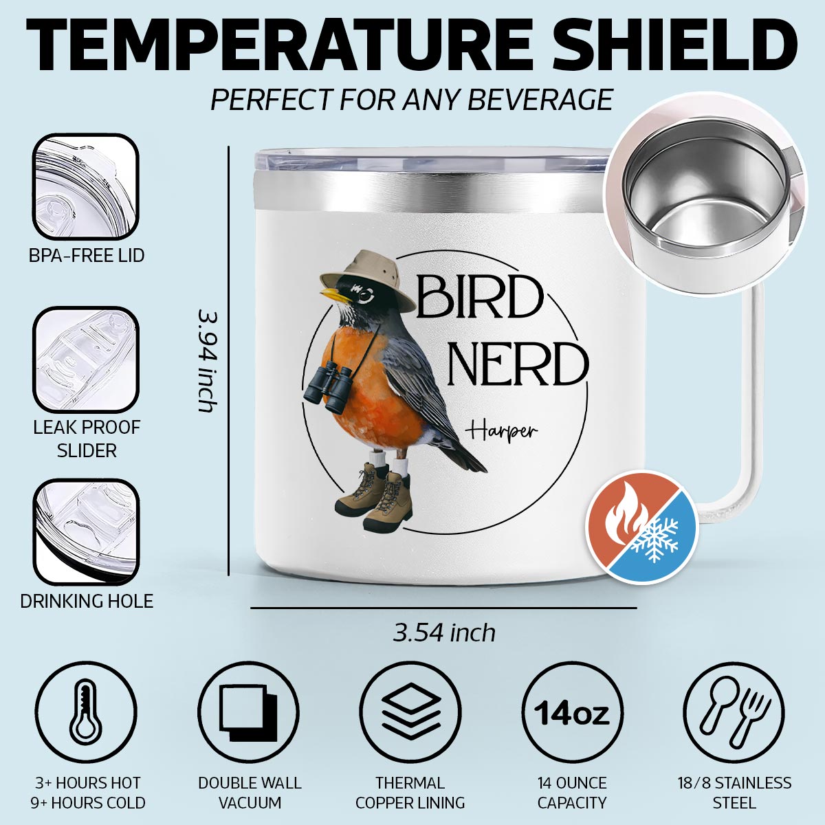 Bird Nerd Funny Gift For Bird Watcher Bird Twitcher Bird Lover Personalized Stainless Steel Tumbler With Handle