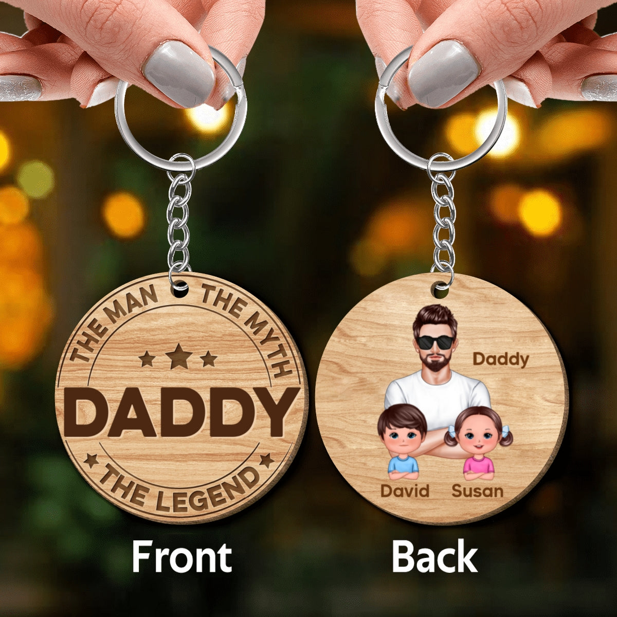 The Man The Myth The Legend Gift For Dad Grandpa Personalized Wooden Keychain