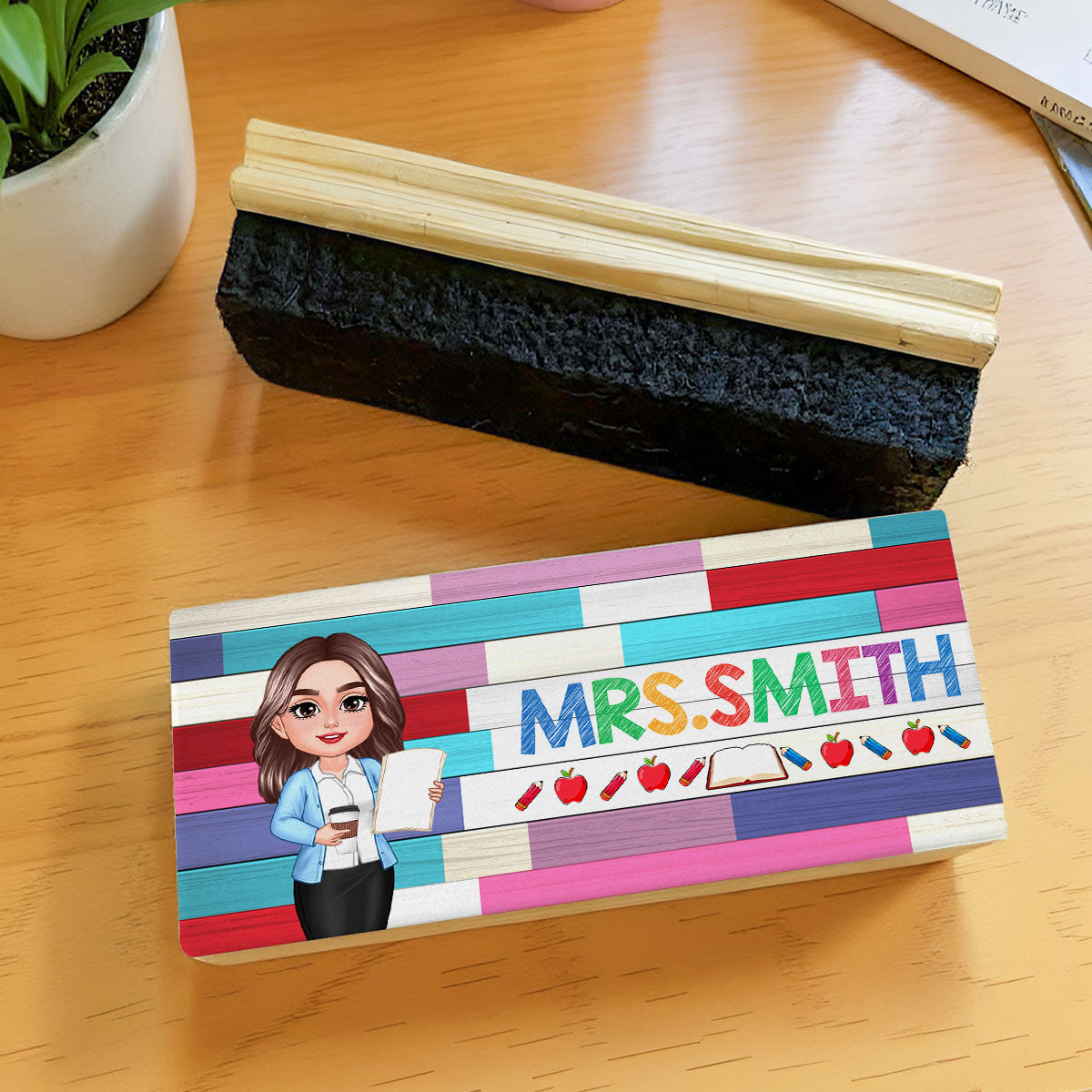 Teacher Colorful Wood Palletes Personalized Chalkboard/Whiteboard Eraser with Marker, Teacher Appreciation Gift, Back To School Gift