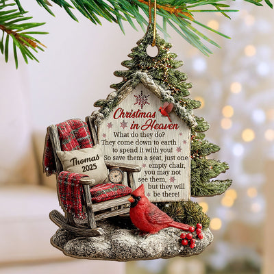3D Effect Memorial Chair On Christmas - Personalized Wooden Ornament - Christmas Memorial Keepsake For Family