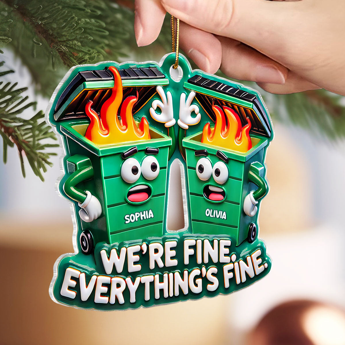 Work Bestie Dumpster Fire Funny Gift For Colleagues 3D Effect Personalized Acrylic Flat Ornament