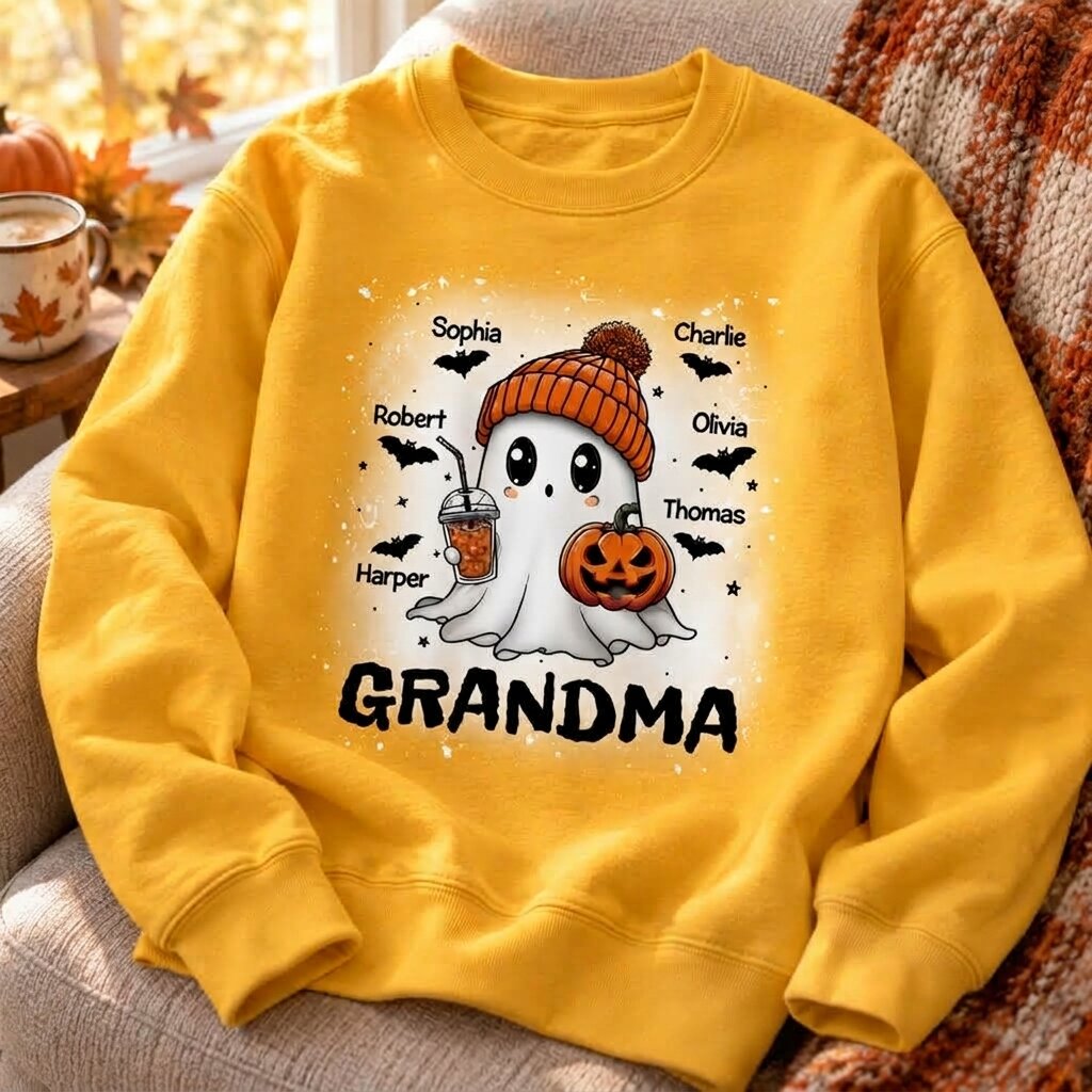 Boo Grandma Fall Season Halloween Custom Grandkids Names Personalized Shirt