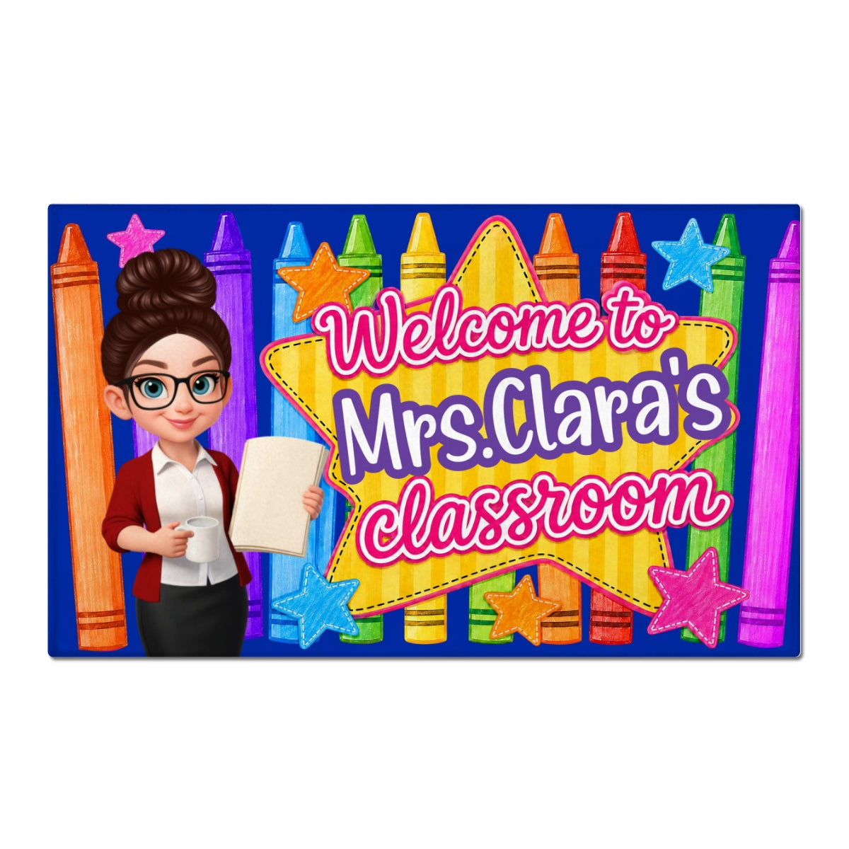 Welcome to Teacher Classroom Pencil Crayon - Personalized Doormat - Back to School Decor, Gift for Teacher