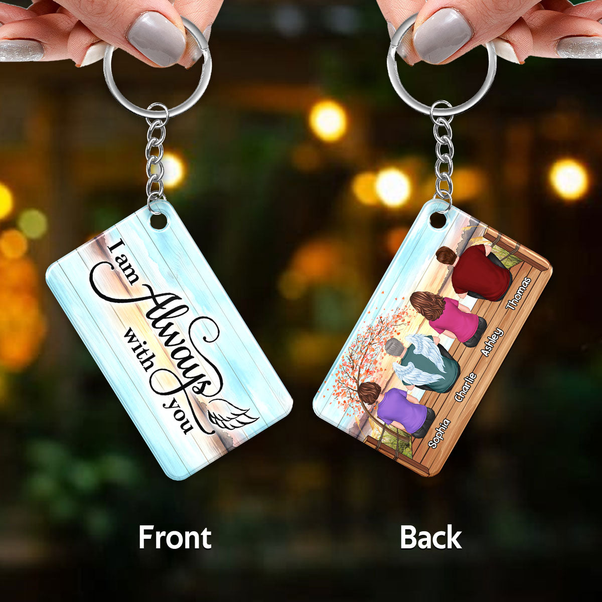 Family Memorial On Bridge Under Tree Remembrance Gift Personalized Acrylic Keychain