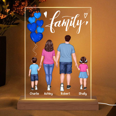 Family Walking Back View Balloons Personalized Rectangle Acrylic Plaque LED Lamp Night Light