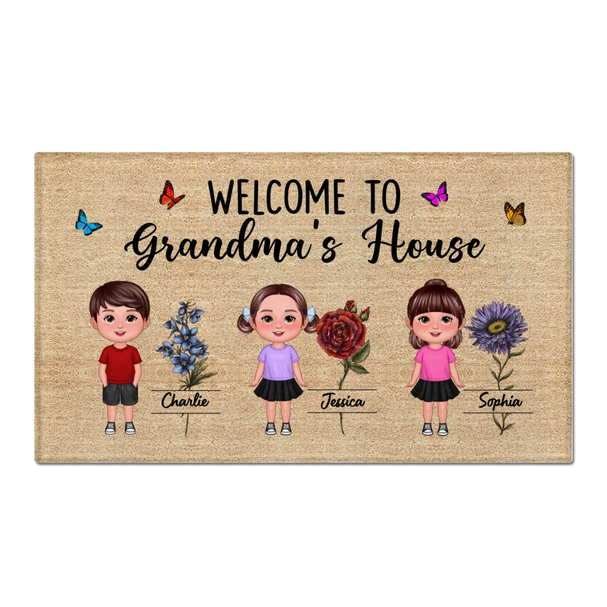 Welcome To Grandma House Beautiful Vintage Birth Month Flower Personalized Doormat
