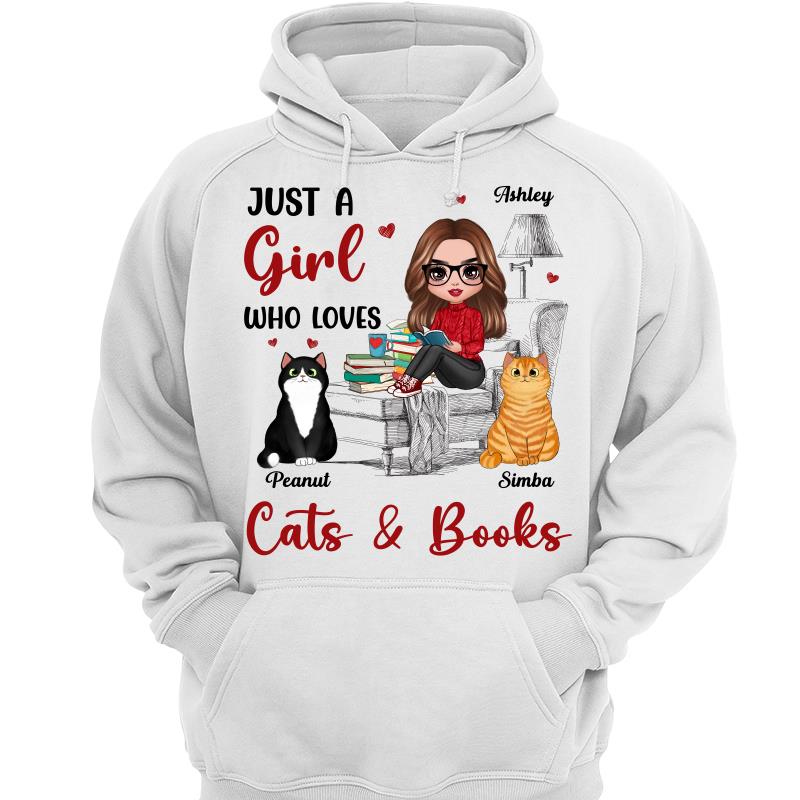 Reading Books Girl And Cats Outline Personalized Shirt