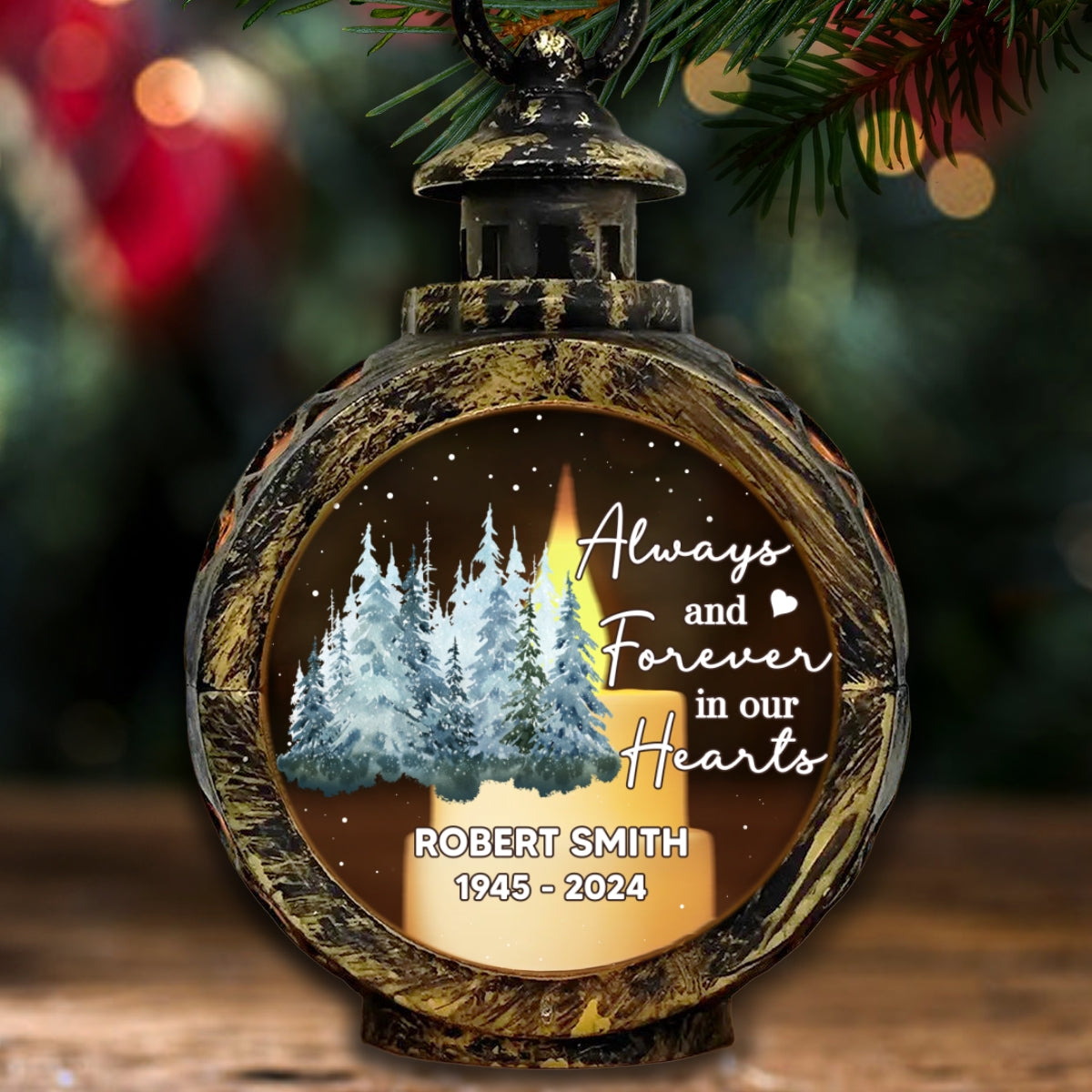 Always And Forever In Our Hearts Memorial Keepsake Personalized Lantern Ornament
