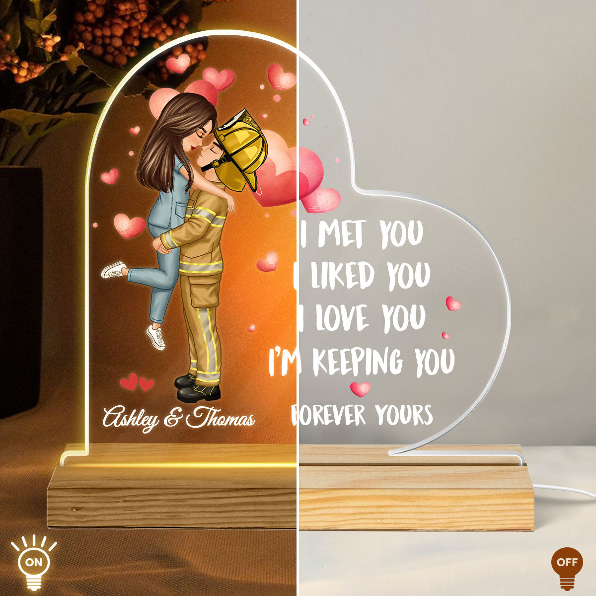 I Met You Couple Valentine‘s Day Gifts by Occupation Gift For Her Gift For Him Firefighter, Nurse, Police Officer Personalized Acrylic Plaque LED Night Light
