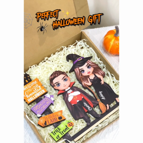 Welcome To Our Haunted House Couple Halloween Tier Tray Decor Personalized 2-Layer Standing Wooden Plaque