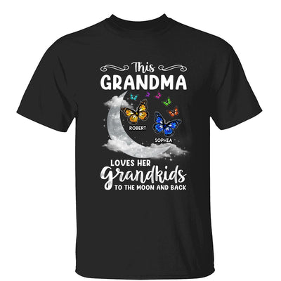 Grandma Loves Grandkids Moon And Back Butterflies Personalized Shirt