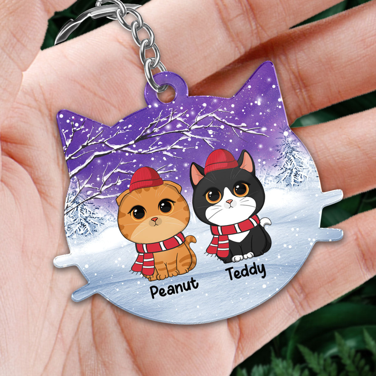Cute Cats In Winter Snow Personalized Acrylic Keychain