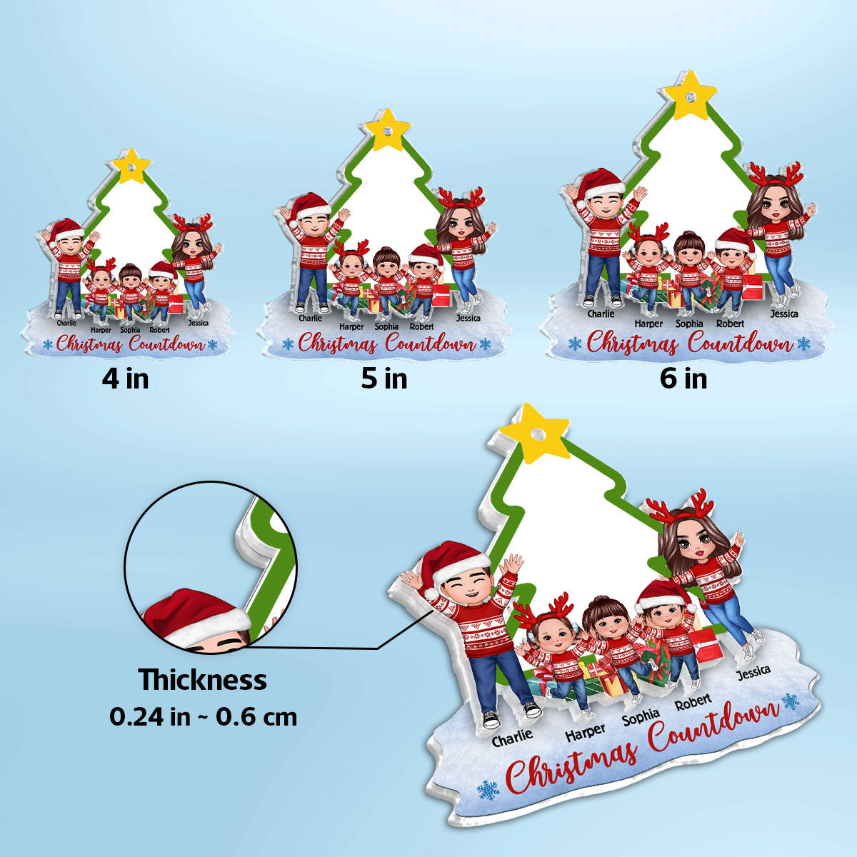 Family Countdown To Christmas Personalized 2-Layer Acrylic Ornament