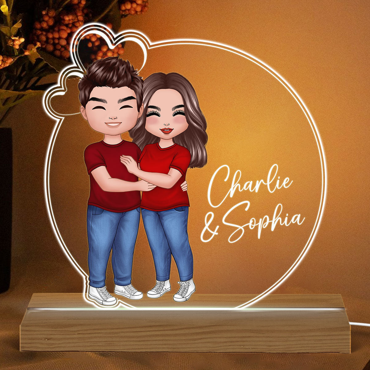 Couple Hugging Kising Simple Personalized Acrylic LED Night Light